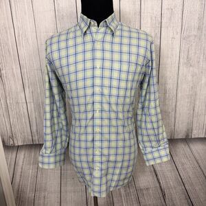 Peter Millar Men's Large Green & Blue Check Cotton Long Sleeve Button-Down Shirt